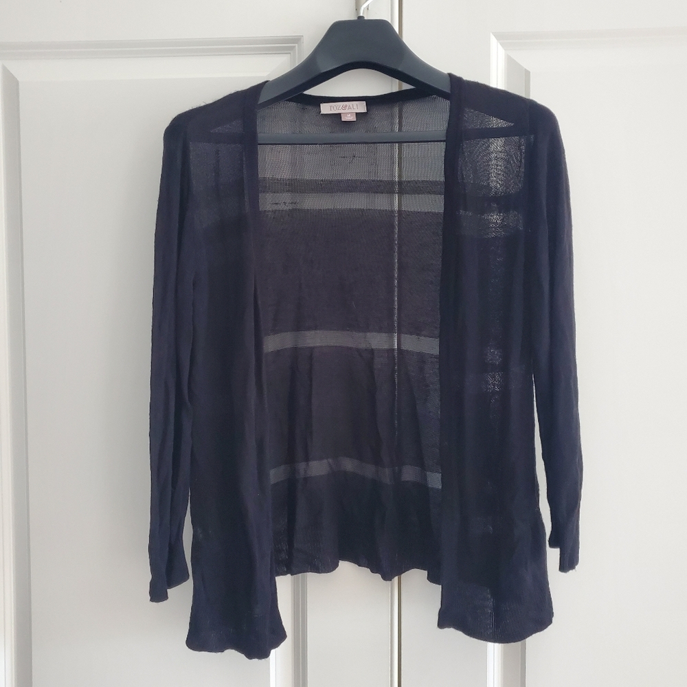 Roz & Ali Sheer Black Cardigan, Women's Medium, cozy, light, chill-fighter